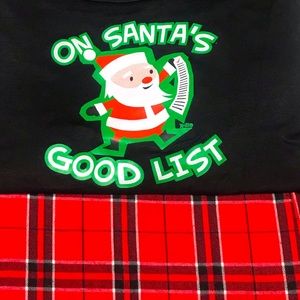 Christmas Pajamas Set Plaid Pants with Mickey Design and Santa’s Good List Tee